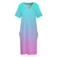 thumbnail image 3 of Vestido holgado de manga larga con bolsillos color pastel fucsia Rosa Turquesa azul aqua, 3 of 6