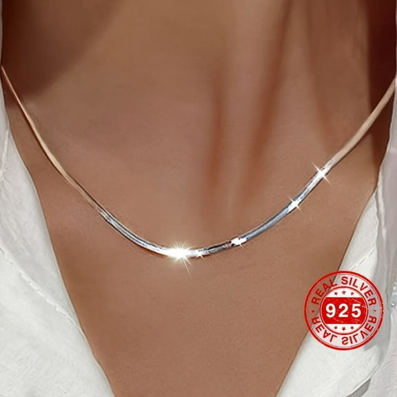 Sterling Silver Snake Bone Chain Necklace - Thin Flat Design, 925 Pure Silver, Weight 3.6g, Ideal Gift for Women, Dainty and Versatile Jewelry for Everyday Wear,【silvery】