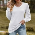 thumbnail image 3 of UTSJKR Ladies Mesh Patchwork Tunics Blouses 2024 Fashion Elegant Solid Shirts V Neck Blouses Comfy Loose Fit Tops Fall Basic Puff Long Sleeve Tunic Tops White M, 3 of 4