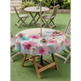 thumbnail image 4 of Outdoor Tablecloth with Umbrella Hole for Patio/Picnic/Party/Camping, Blue Pink Flowers Waterproof Table Cloth Round Cover Washable, Spring Garden Floral Rustic Burlap (Dia 60"), 4 of 8