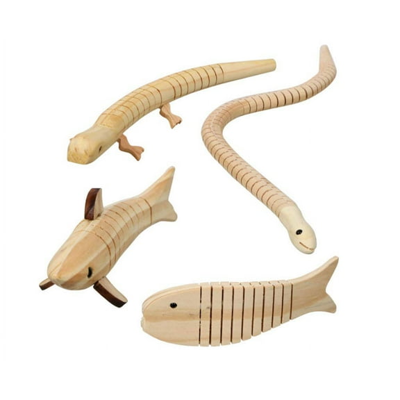 Crafters Square Wooden Wiggle EC36 Animals to Paint and Play: Snake, Salamander, Shark and Fish (4 Animals)