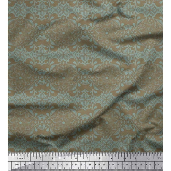 Soimoi Cotton Duck Fabric Floral Mandala Printed Craft Fabric by the Yard 42 Inch Wide