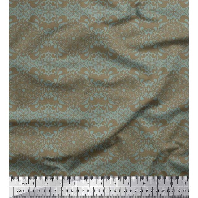 Soimoi polyester Crepe Fabric Floral Mandala Printed Fabric 1 Yard 42 Inch Wide
