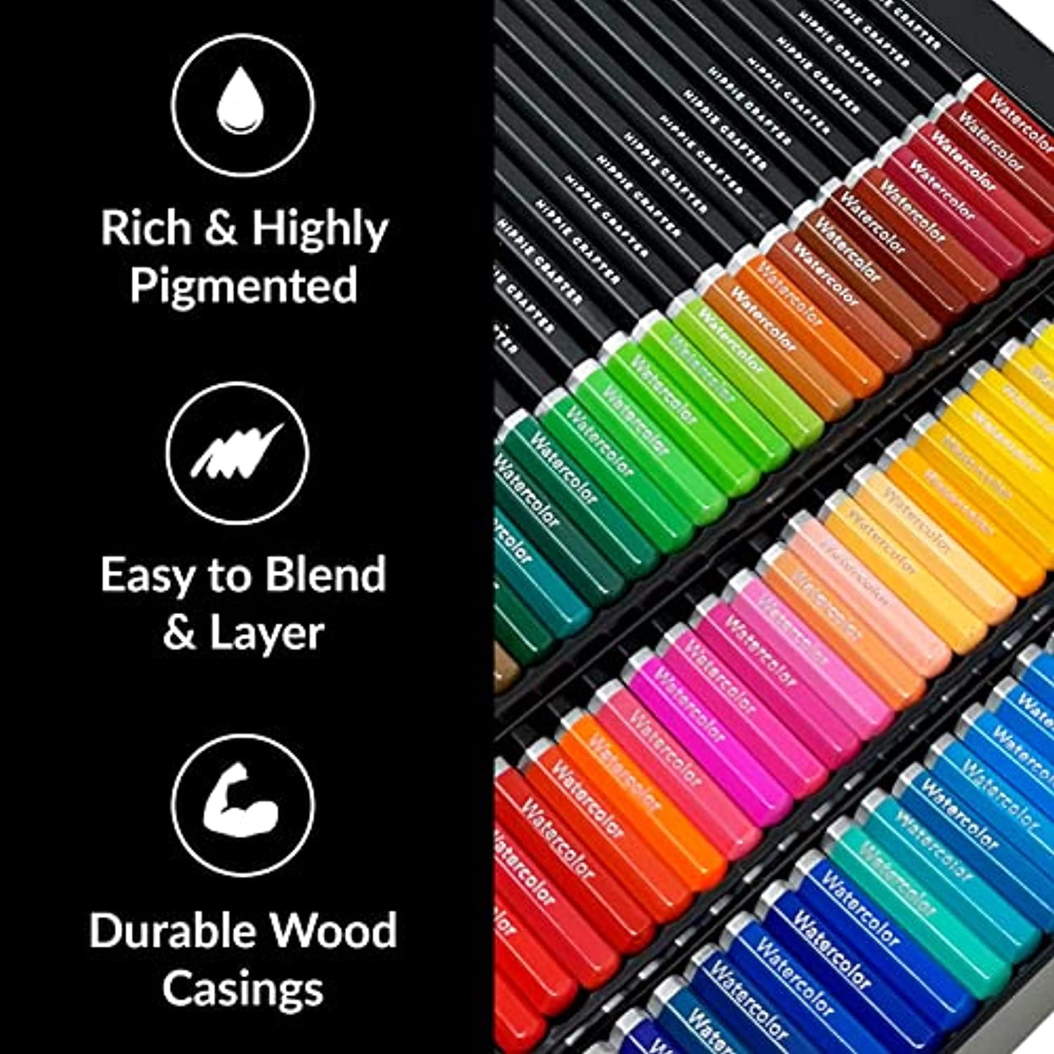 Hippie Crafter 72 Watercolor Pencils Set Artists or Beginners Water Color Pencil for Adults Coloring Art supplies Painting