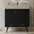 thumbnail image 2 of 30" Waterproof Wood Bathroom Organizer, Space-Saving Freestanding Cabinet with Marble Top, Retro Bathroom Vanity with Ceramic Sink for Bathroom, Black,Gold,Stone Gray,White, 2 of 9