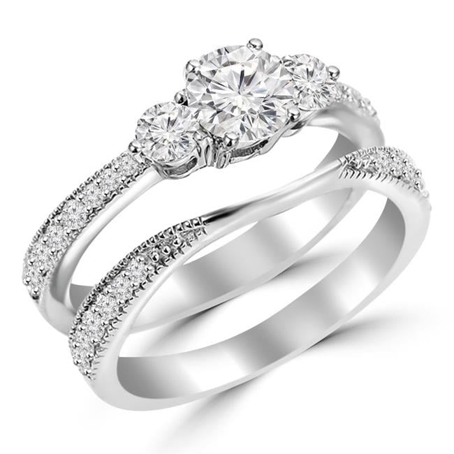 Details about   Diamond Wedding 3 Piece Bridal Set 14K White Gold Fn Round Engagement Ring 3 Ct 