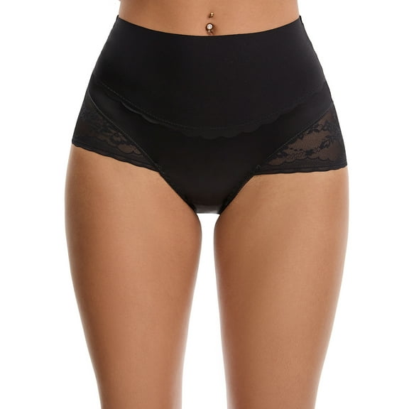 Unique Bargains High Waisted Lace Trimmed Underwear M Black