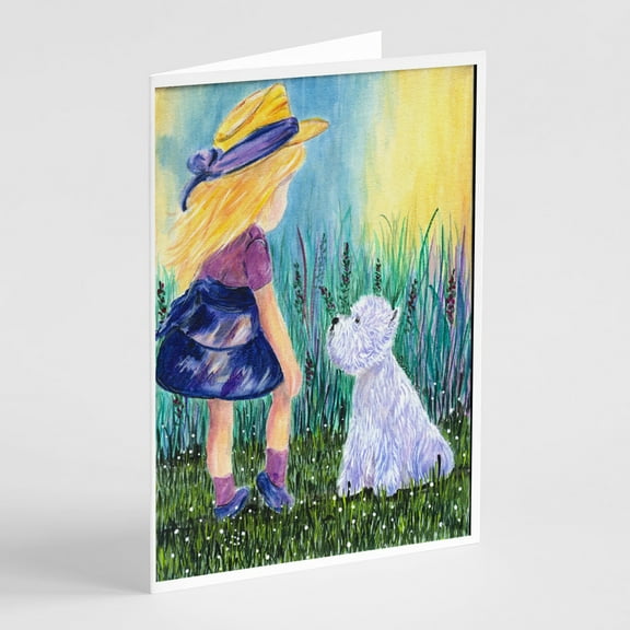 Little Girl with Westie Greeting Cards and Envelopes Pack of 8