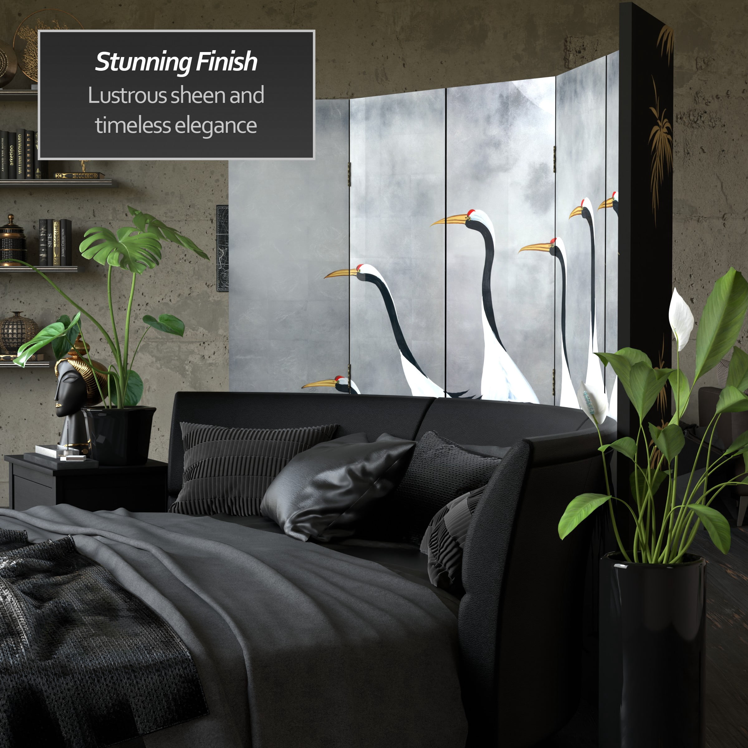 Cranes on Silver Room Divider