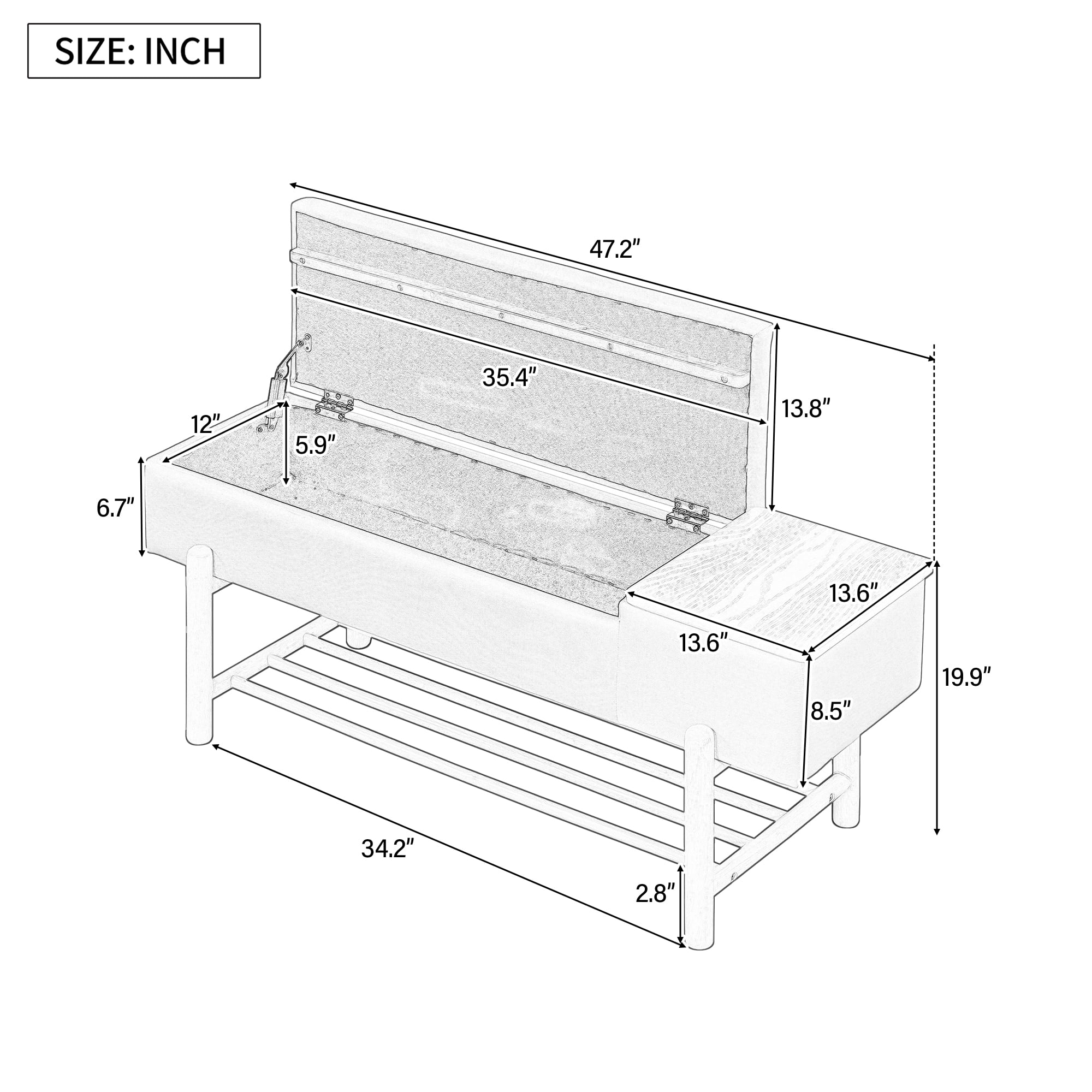 Euroco Farmhouse Upholstered Storage Bench with Hidden Compartment, Modern Entryway Bench for Living Room, Entryway, and Hallways (Natural)