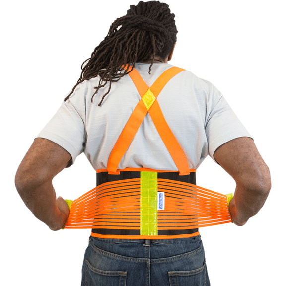 JORESTECH Hi-Vis Adjustable Back Support Belt with Suspenders and Reflective Strips (L)