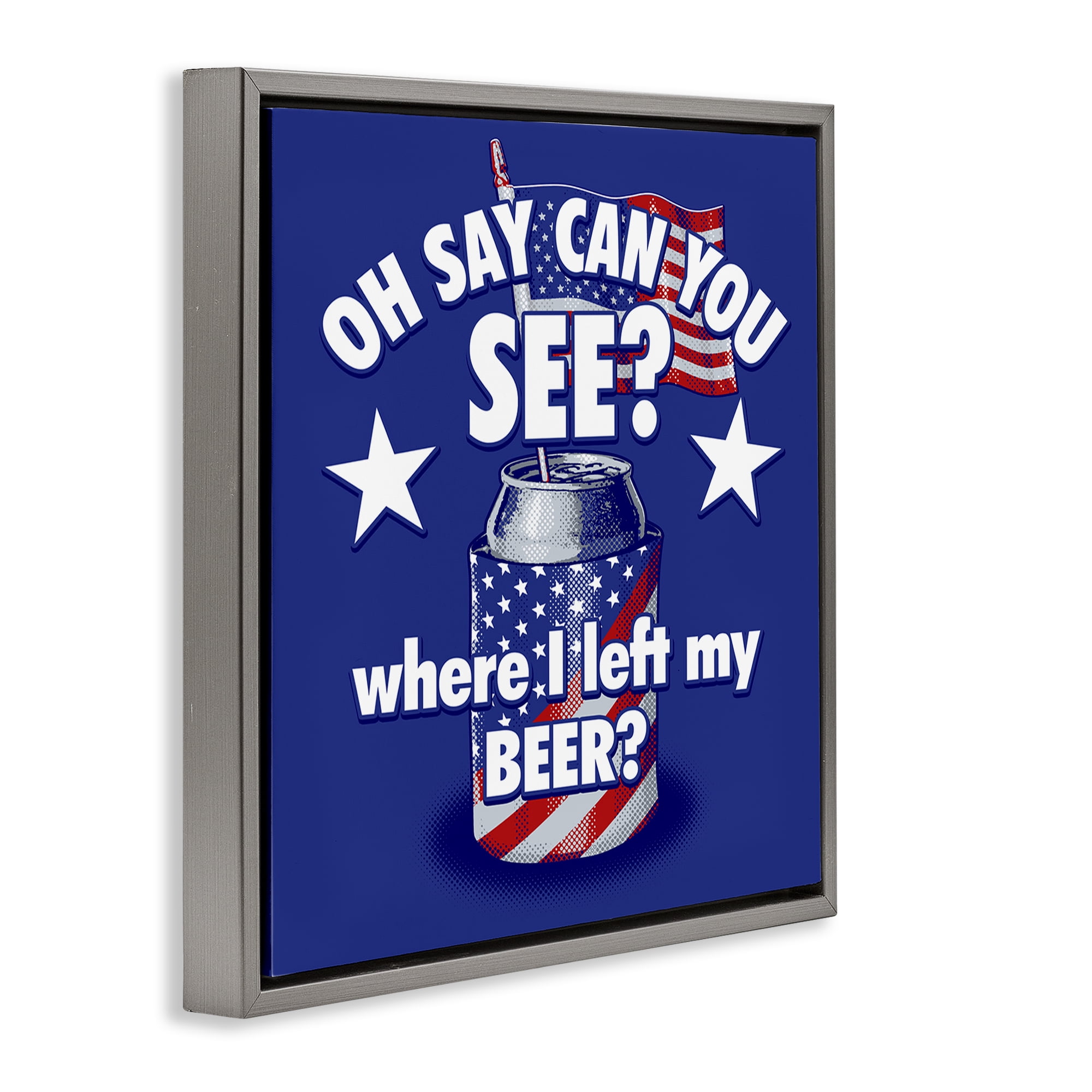 Stupell Industries Funny Patriotic Beer Patriotic Painting Gray Floater Framed Canvas Art Print Wall Art, 25 x 25
