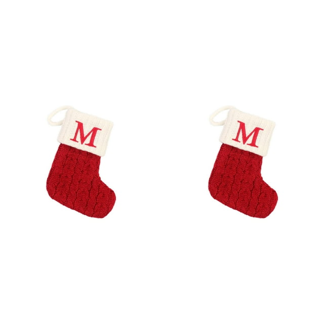 Christmas Stockings Initials Large Embroidered Letter Knit for Holiday Decorations and Xmas Tree Fireplace Family*2 Pack