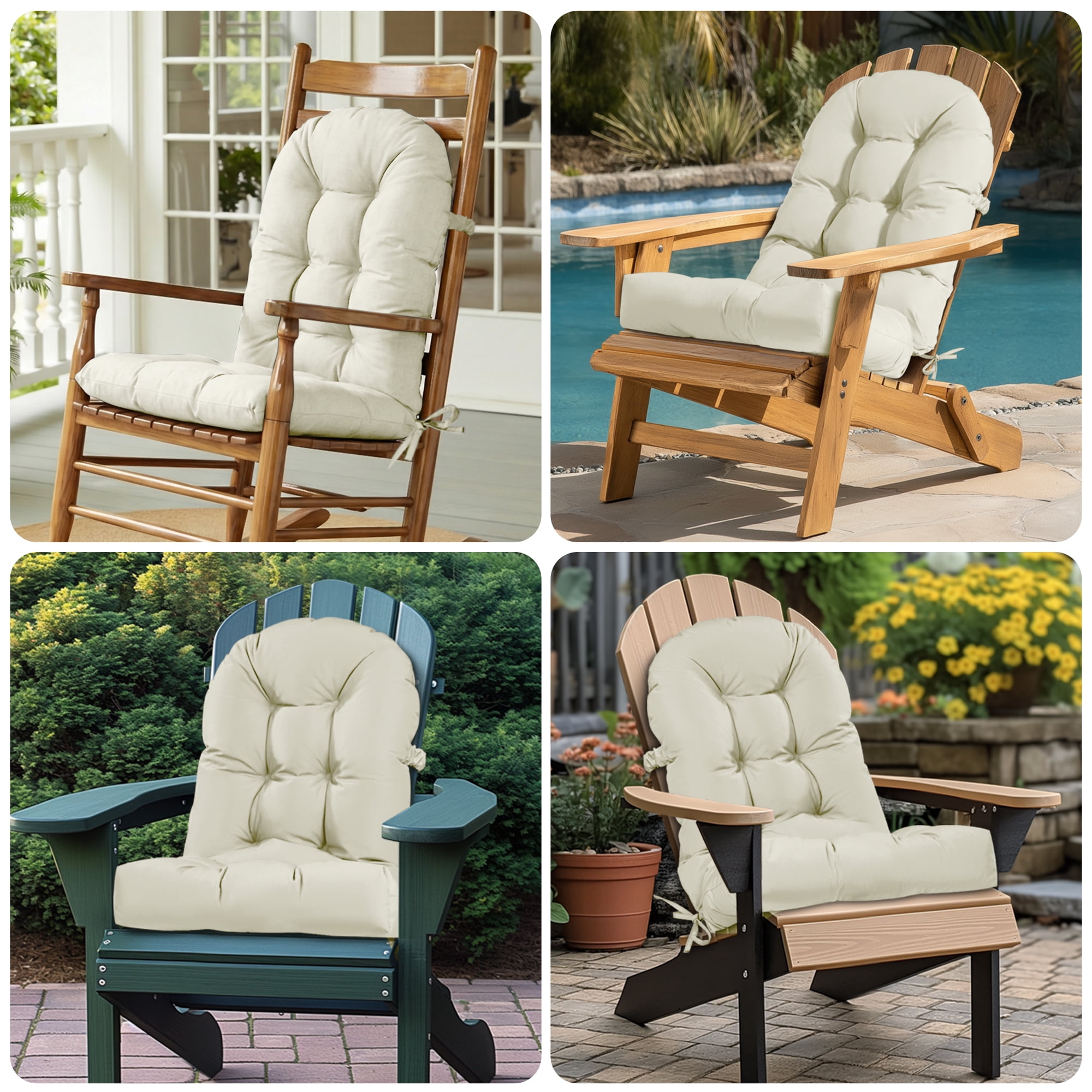 Millsilo Outdoor Rocking Chair Cushion 44" x 19" x 4", Summer Patio High Back Rocker Cushion, Water-Resistant, UV Fade-Resistant, Non-Slip Bottom, Beige