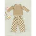 thumbnail image 4 of Franhais Girls 2pcs Pants Suit, Letters Print Pullover and Checkerboard Plaid Pattern Trousers, 4 of 9