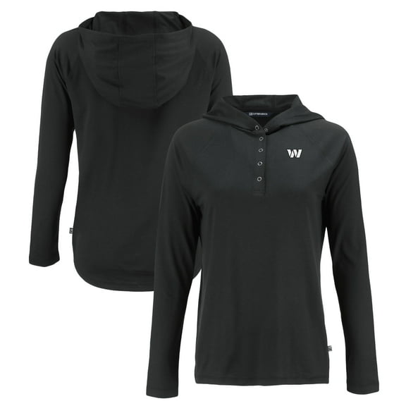 Women's Cutter & Buck Black Washington Commanders Coastline Epic Comfort Eco Recycled Long Sleeve Hoodie T-Shirt