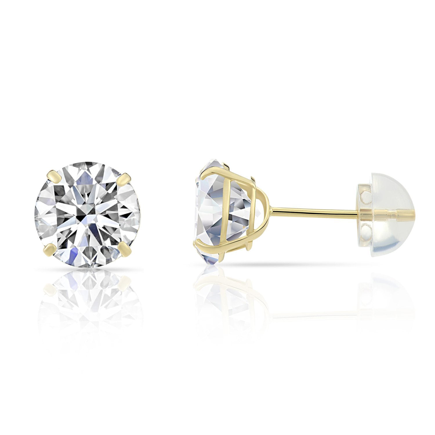 Unique dainty earring ready to sheep Push Back Stud Earrings promise gift for her Round cut Moissanite diamond 14k White gold earring