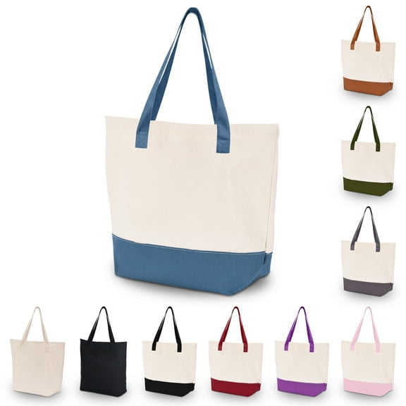 HIFA Tote Bag for Women, Canvas Tote Bag - Two-Tone, Top Zipper Closure, Extra Inner Pocket - Multipurpose Shoulder Bag
