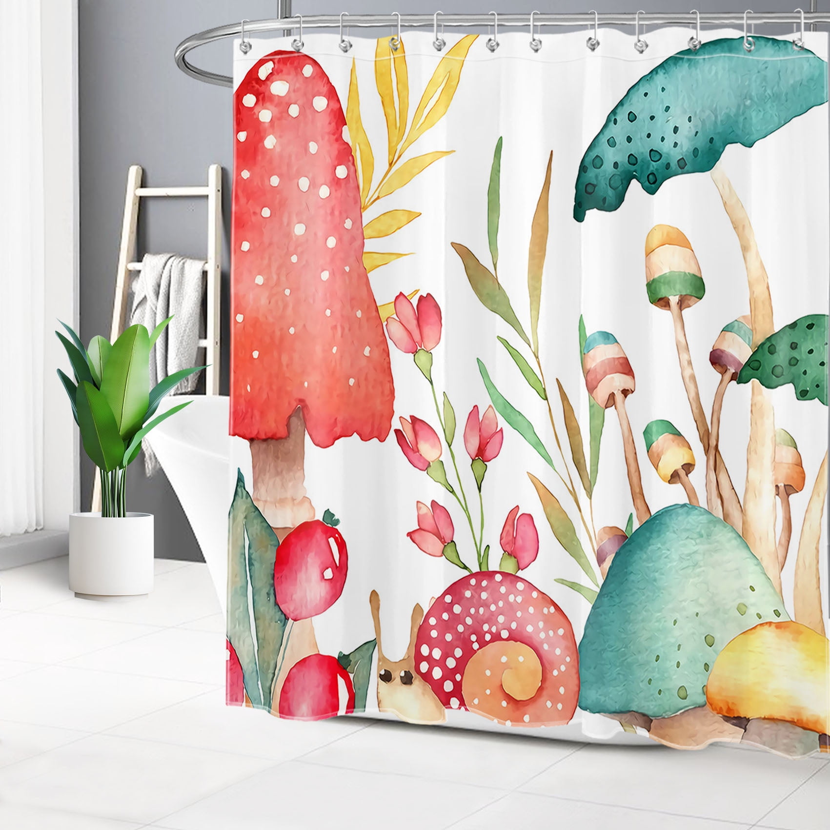 HVEST Boho Mushroom Shower Curtain for Bathroom Decor,Colorful Natural