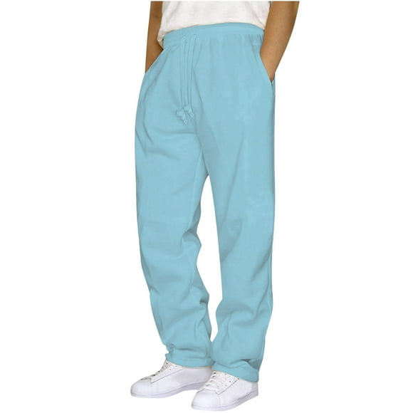 Pisexur Mens Sweatpants Open Bottom Elastic Waist Drawstring Straight Leg Sweatpants Solid Color Casual Athletic Workout Pants for Men Plus Size Sweatpants with Pockets S-3XL