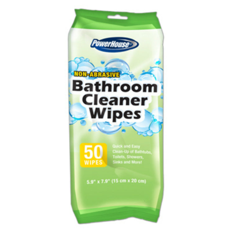 PowerHouse 940680 NonAbrasive Bathroom Cleaner Wipes, 50Count