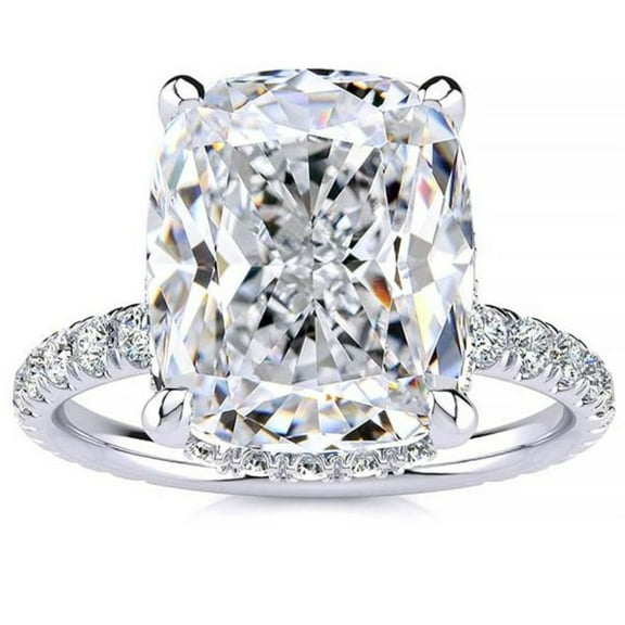 Pompeii Certified 5.86Ct Elongated Cushion Diamond Hidden Halo Engagement Ring Gold