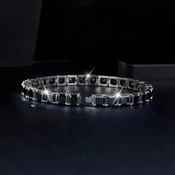 8.50Ct Lab Created Black Diamond Men's Tennis Bracelet 14K White Gold Plated