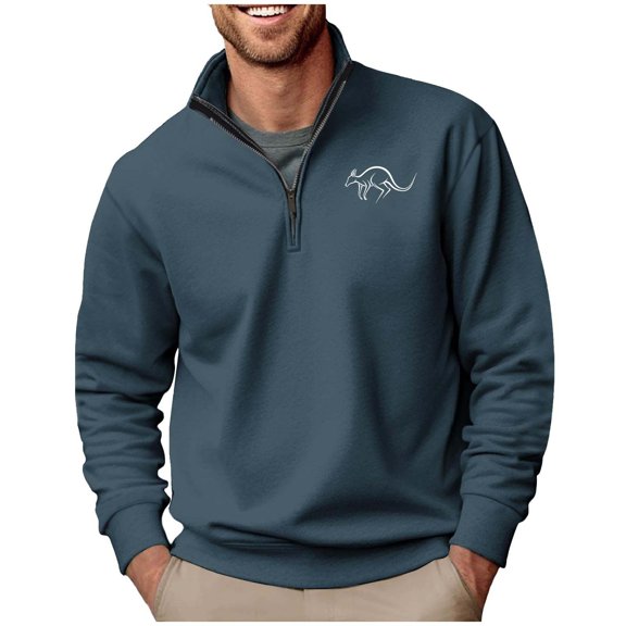 LpwkSSA Men Printed Pullover Hoodie Long Sleeve Half-Zip Blouse Casual Fashionable Stand-up Collar Lightweight Comfortable Daily Wear Active Sports Blue L