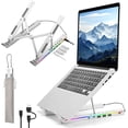 thumbnail image 1 of Laptop Stand with USB、Type C and RGB Lights Aluminum Adjustable Foldable Laptop Stand for Desk Ergonomic Portable Laptop Riser Holder Compatible with Laptops and iPad . Si, 1 of 7
