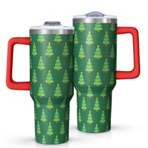Green Christmas Tree Pattern Tumbler with Handle and Lid,40oz Double Wall Vacuum Insulated Tumbler,Cups Gift for Women and Men
