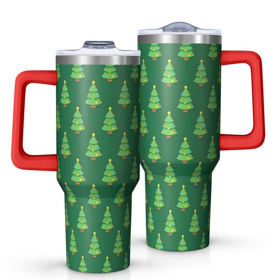 Green Christmas Tree Pattern Tumbler with Handle and Lid,40oz Double Wall Vacuum Insulated Tumbler,Cups Gift for Women and Men