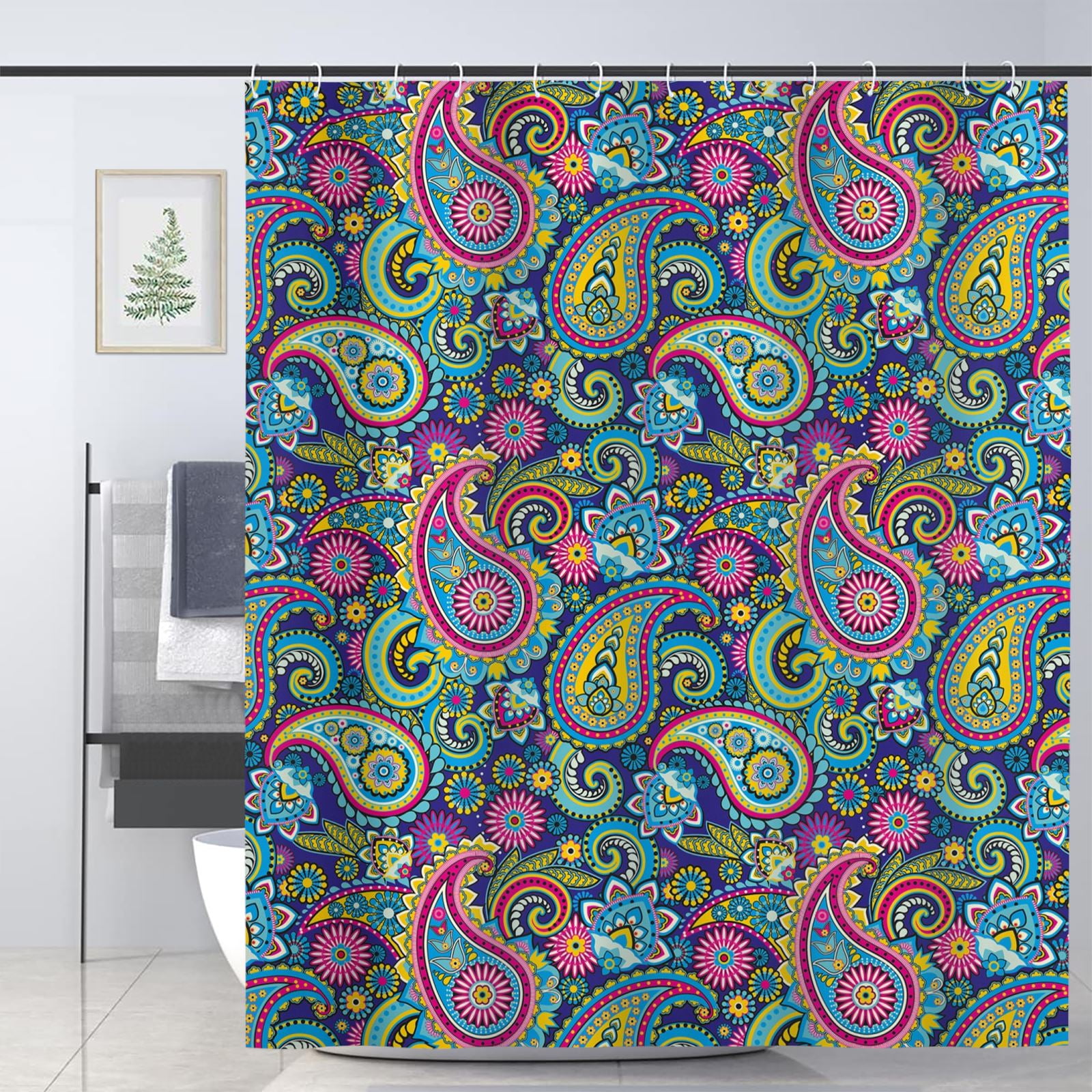 JOOCAR Navy and Blush Shower Curtain for Bathroom Decoration Fabric