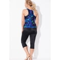 thumbnail image 3 of Swimsuits For All Women's Plus Size Chlorine Resistant High Neck Racerback Tankini Set With Capri 10 Neon Palm, Black, 3 of 4