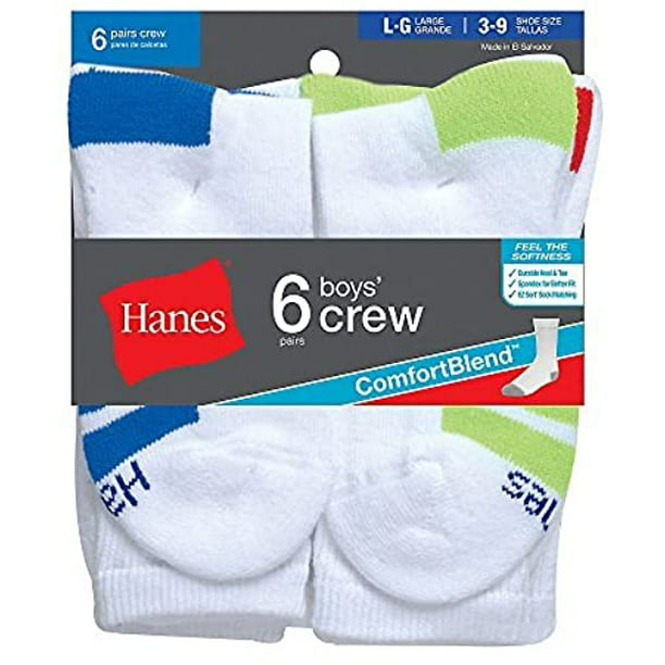 Hanes - Hanes Boys Socks, 6 Pack Crew Socks Sizes S - L - Walmart.com ...