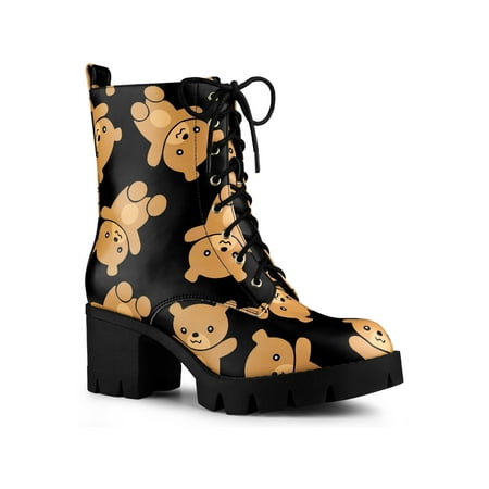 

Allegra K Women s Platform Printed Round Toe Lace Up Chunky Heel Combat Boots