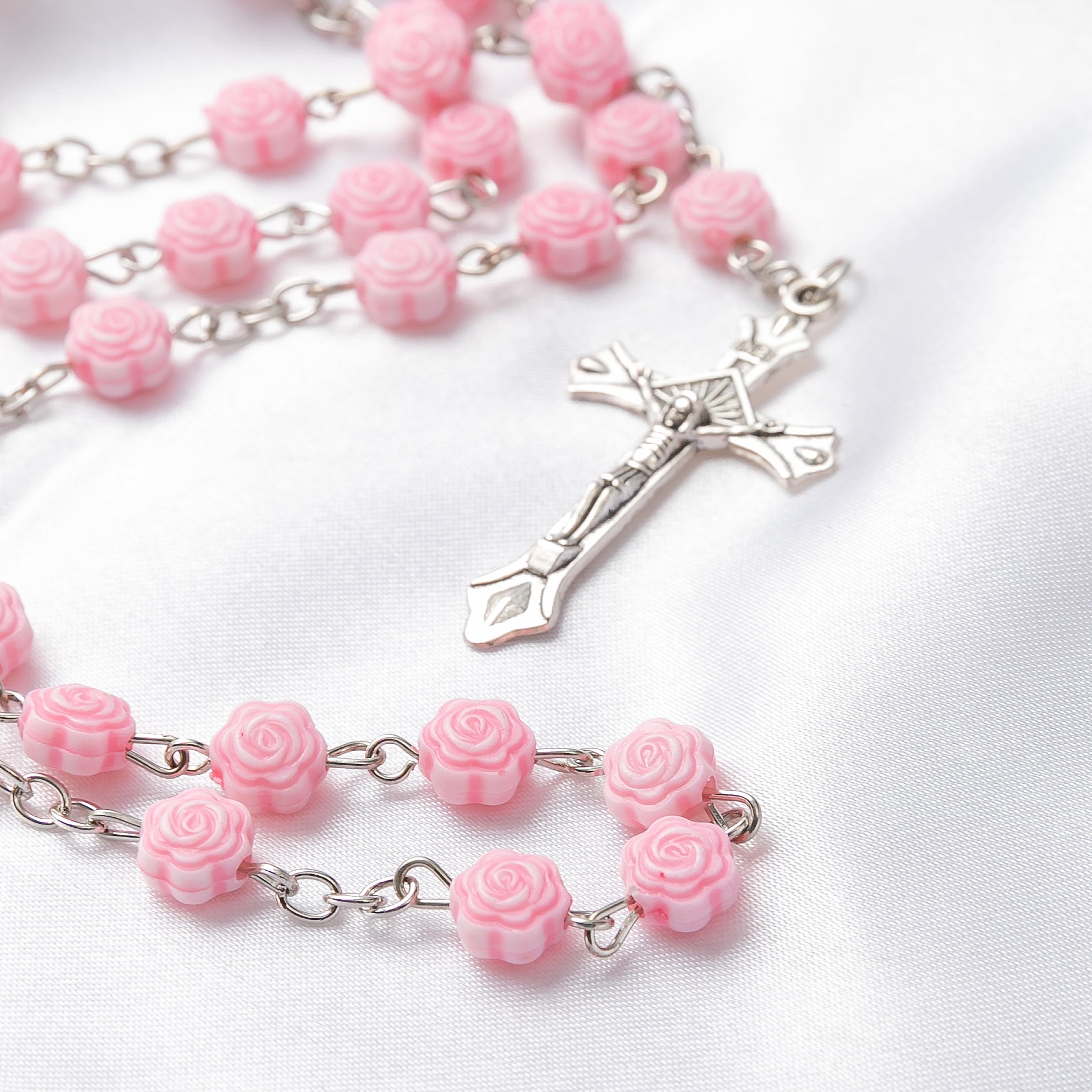  Treasure4U-Store Pink Rosary Beads Catholic Bracelet For Women  Stretch Bracelets Rose & Cross Charms Religious Jewelry: Clothing, Shoes &  Jewelry