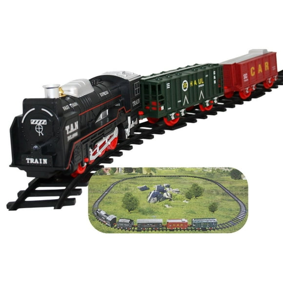 Juguete Tren Eléctrico Luz, Humo y Sonido 5 Vagones 624 cm