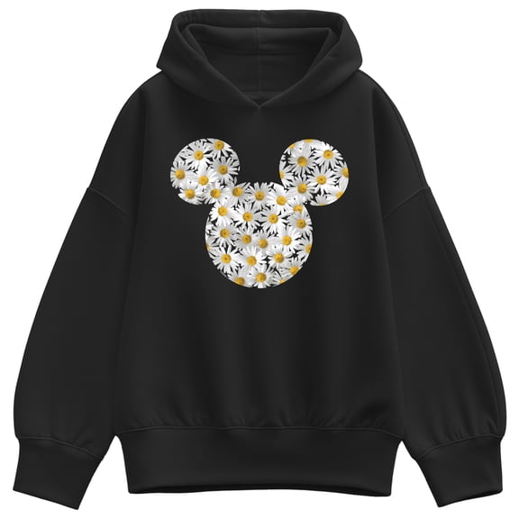 Disney - Mickey Head Daisies - Women's Oversized Fleece Hoodie Sweatshirt