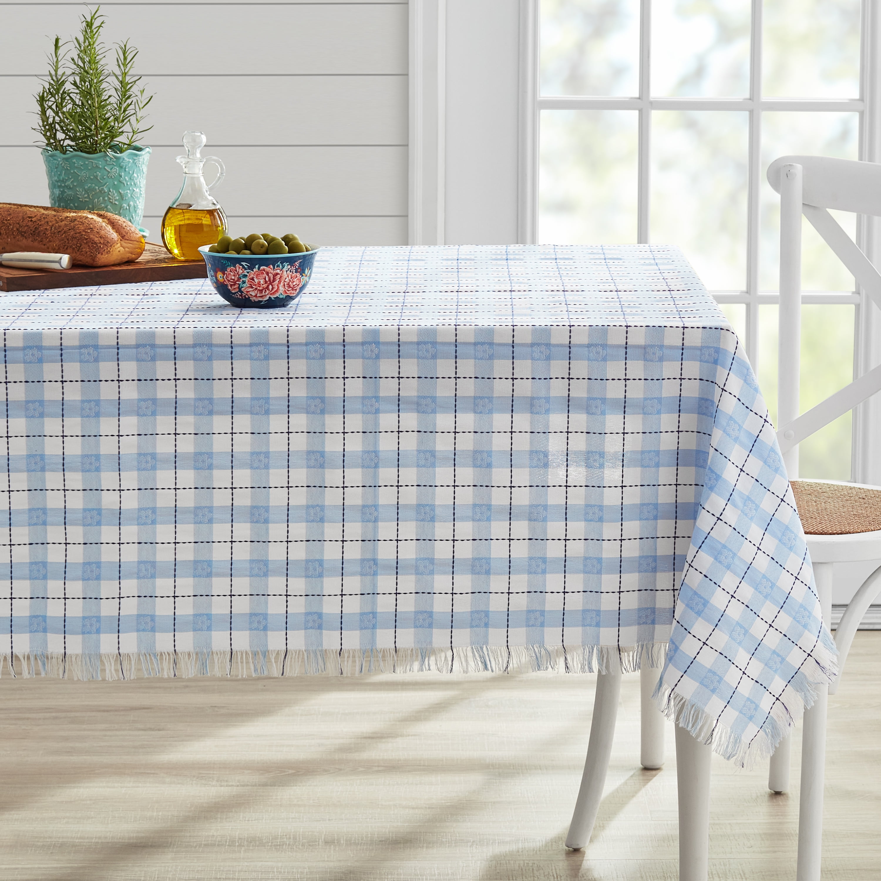 (2 pack) The Pioneer Woman Daisy Woven Fabric Tablecloth, Blue, 60" W x 102" L