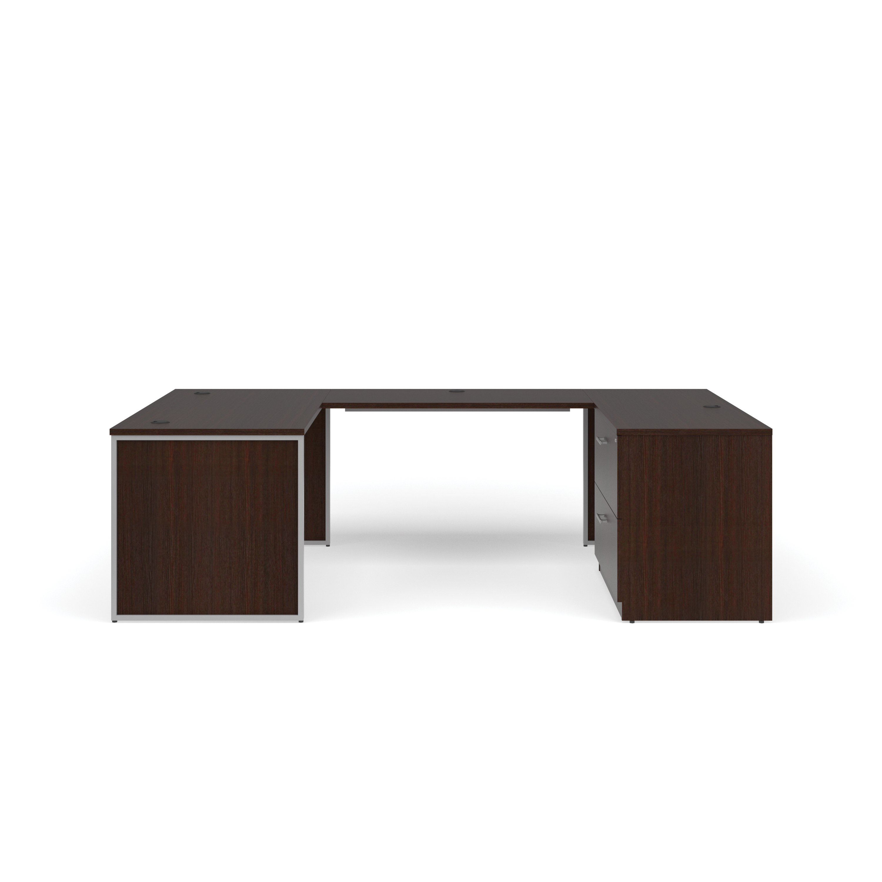 OFM Fulcrum Series Office Furniture Set, 60" U-Shaped Desk with Bridge, Credenza, Lateral Filing Cabinet, Leg Panels, Modesty Panels, in White