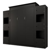 Euroco Wood Queen Size Murphy Bed with Shelves, Convertible Wall Bed with LED Light, Black