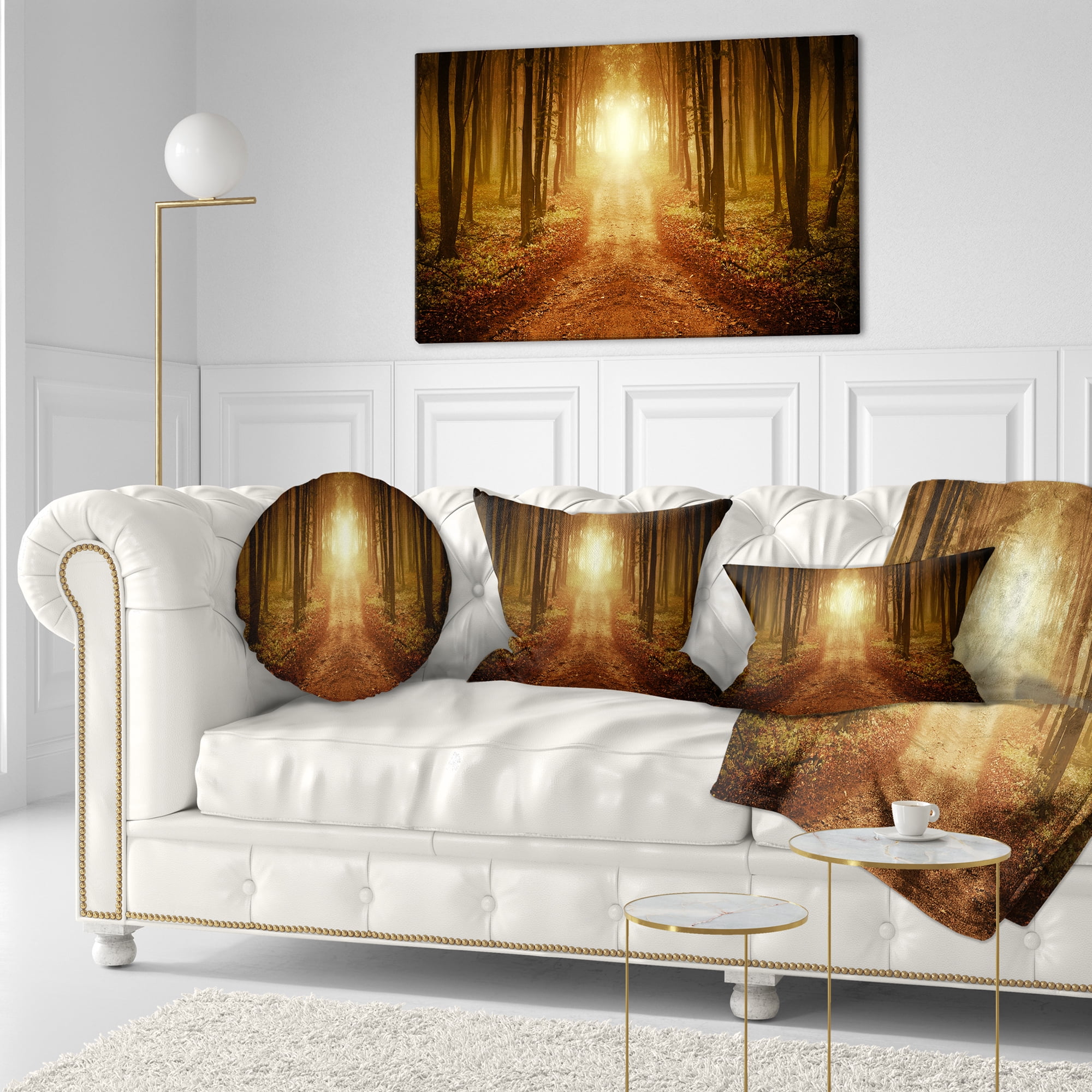 Designart Road in Symmetrical Forest - Landscape Photography Throw Pillow - 12x20