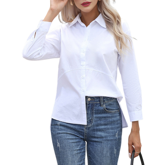Women's Button Down Shirts Long Sleeve Dress Shirts Wrinkle Free Collared Work Office Tops White L