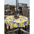 thumbnail image 2 of Outdoor Tablecloth with Umbrella Hole for Patio/Picnic/Party/Camping, Hand Drawn Lemon Waterproof Table Cloth Round Cover Washable, Blue Leaves Summer Tropical Botanical (Dia 54"), 2 of 8