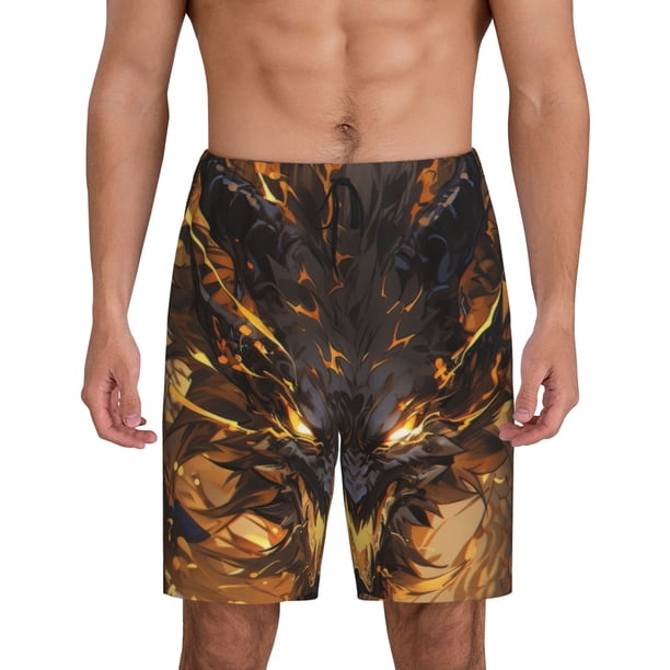 Fotbe Cool Black Gold Dragon Pantalones Cortos de Pijama para Hombre, Ropa de Dormir, Pantalones de Pijama Cortos para Hombre-Large