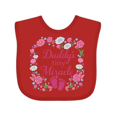 

Inktastic Daddy s Tiny Miracle with Pink Flowers and Baby Footprints Gift Baby Boy or Baby Girl Bib
