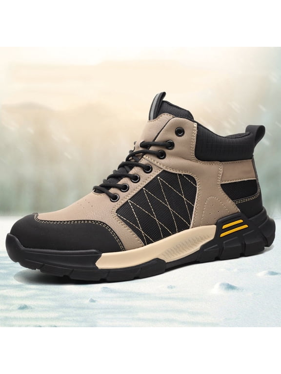 Men Women High Top Steel Toe Boots Lightweight Safety Work Boots Composite Toe Construction Shoes (Khaki, 13.5)