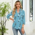 thumbnail image 4 of OIOLOYJM Polo Shirts for Women Floral Print 3/4 Sleeve V-Neck Golf Shirts Summer Lapel Sports Lightweight Tennis Shirts Trendy Business Clothes Light Blue L, 4 of 7