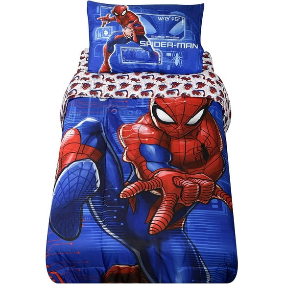 Spiderman Kids Bedding Sheet Set with Reversible Comforter Twin Bed in Bag 4 Pcs Set for Kids