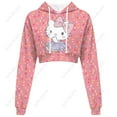 thumbnail image 3 of 2024 Hello Kitty Fashion Trend Print Embossed Dew Navel Long Sleeve Hoodie Super Short Sweater, 3 of 6